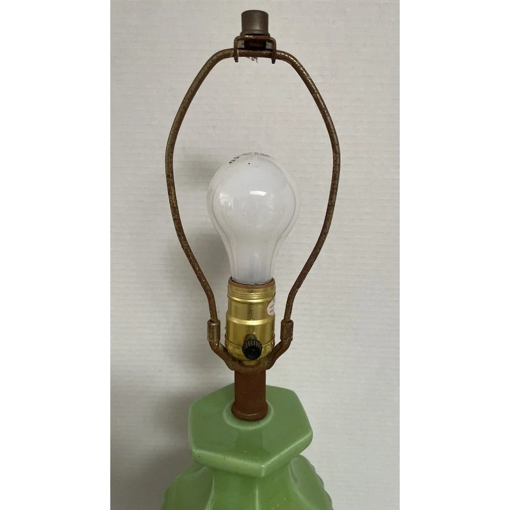 Vtg Green Faux Bamboo Ceramic Lamp‎ 60s MCM Hollywood Regency No Shade